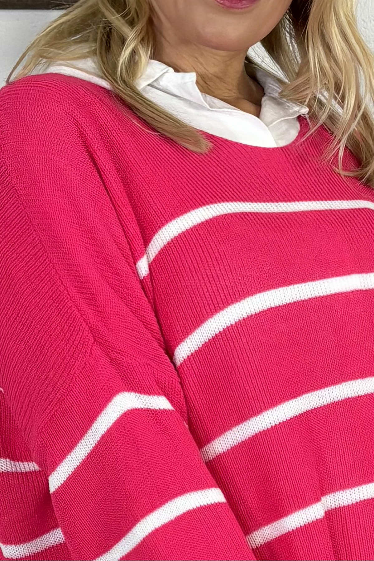 Maddison Stripe Knitted Jumper Fuchsia