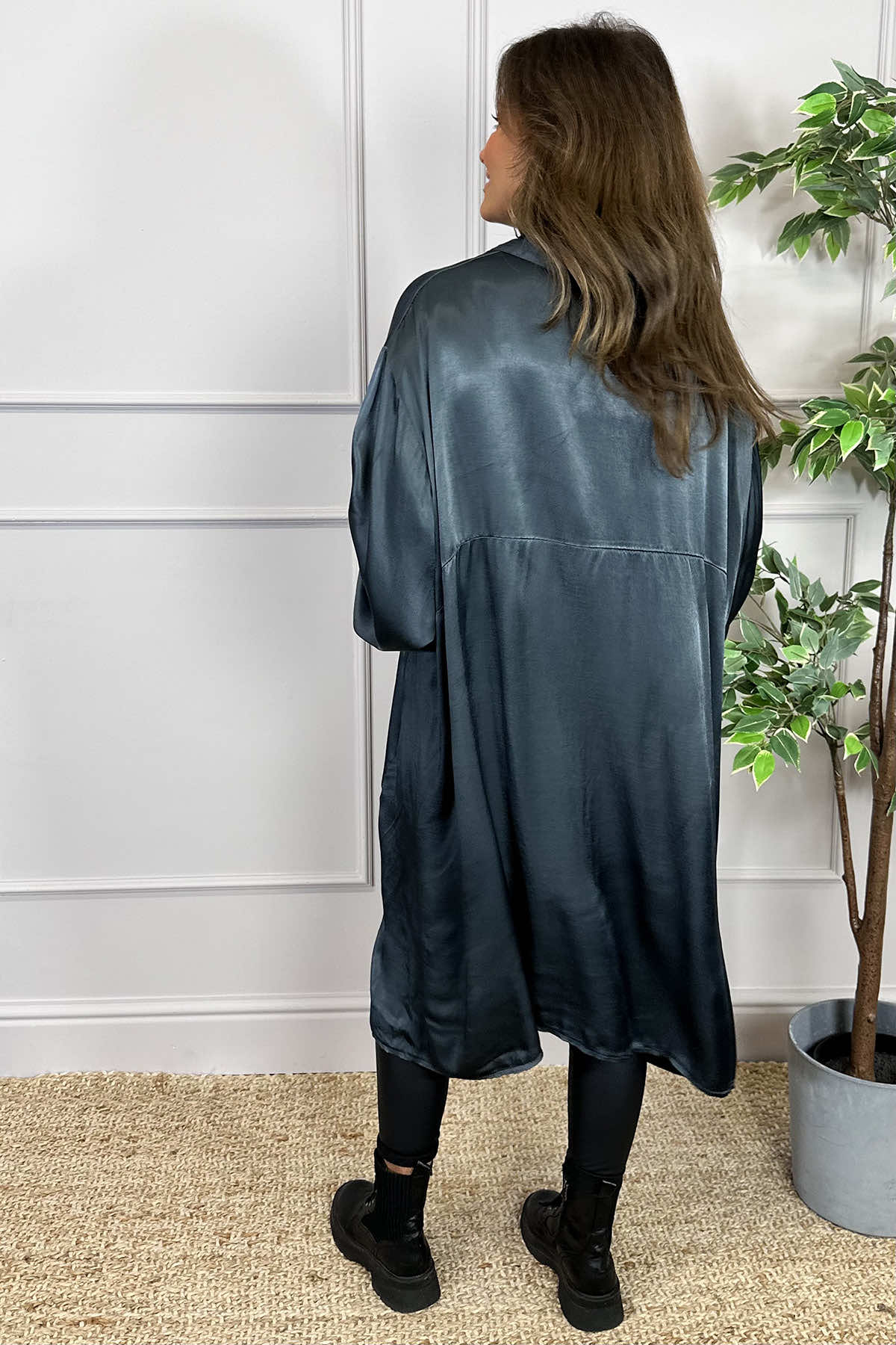 Tara Satin Shirt Charcoal