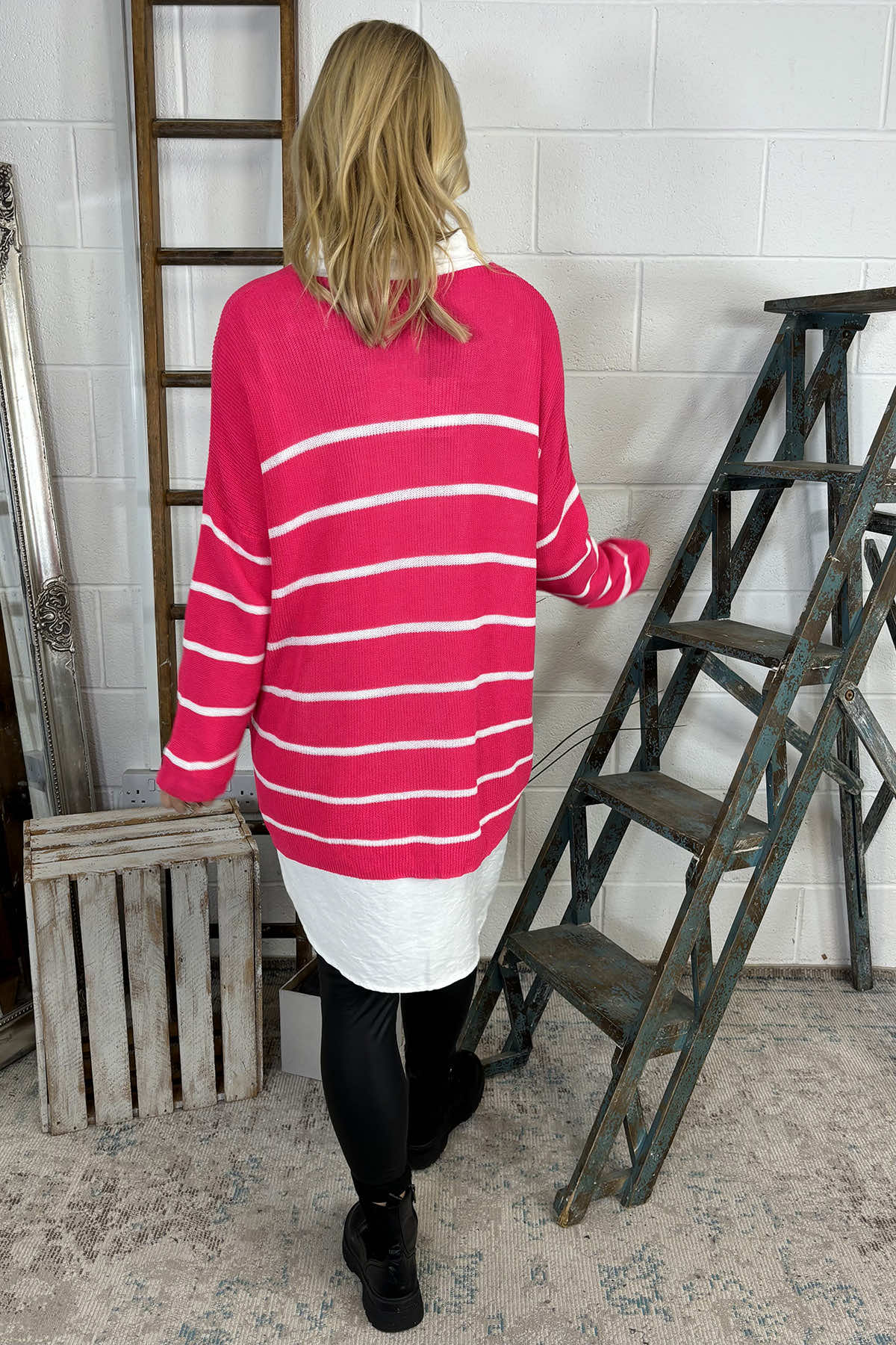 Maddison Stripe Knitted Jumper Fuchsia