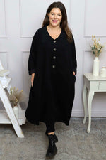 Amina Needlecord Dress Black Black - Amina Needlecord Dress Black