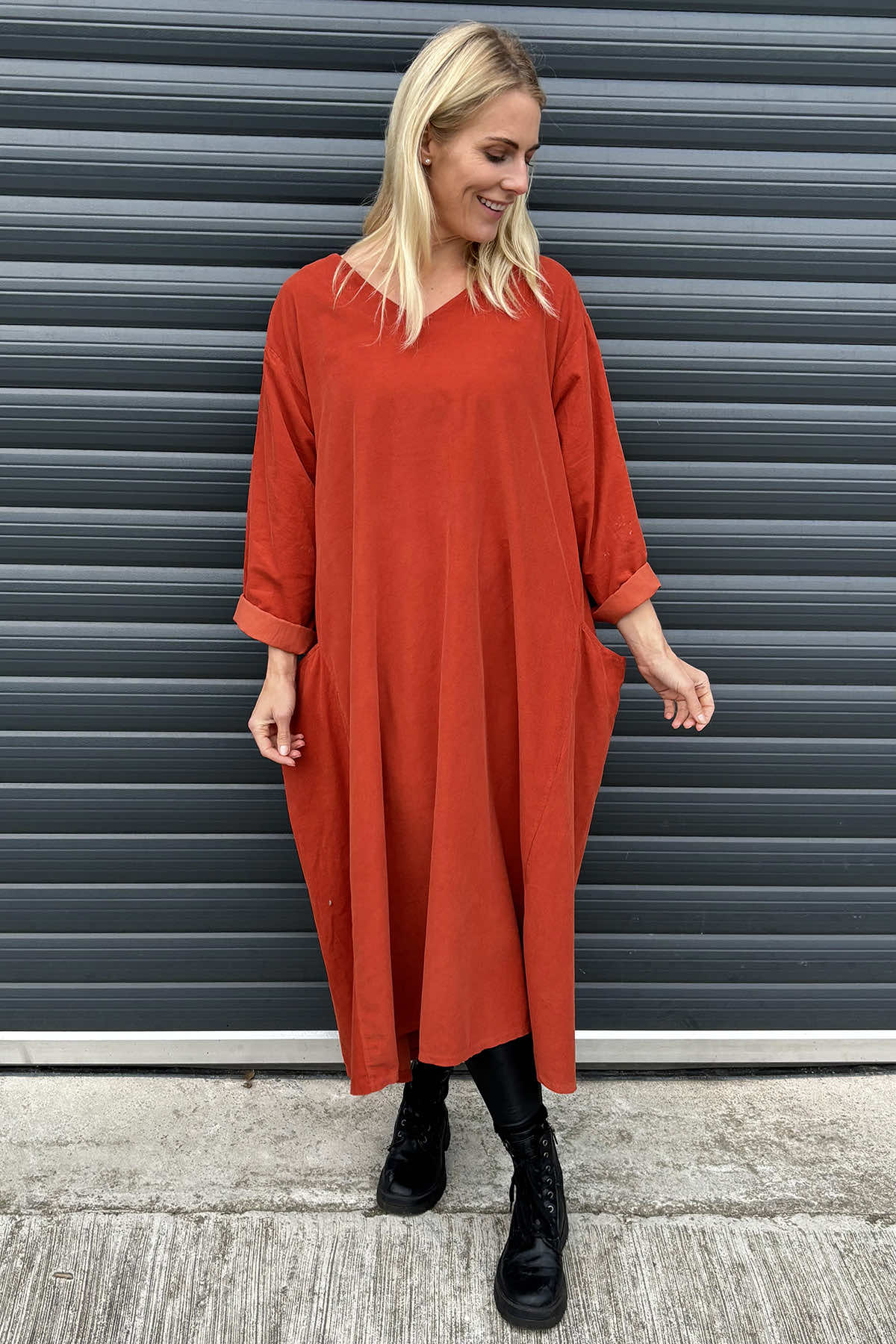 Cerys Cord Pocket Dress Burnt Orange