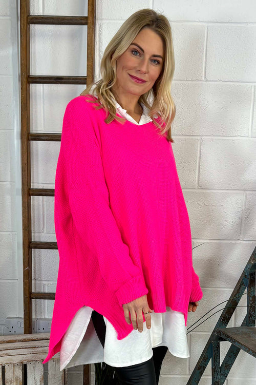 Bo Slouch V-Neck Jumper Fuchsia - Image 2