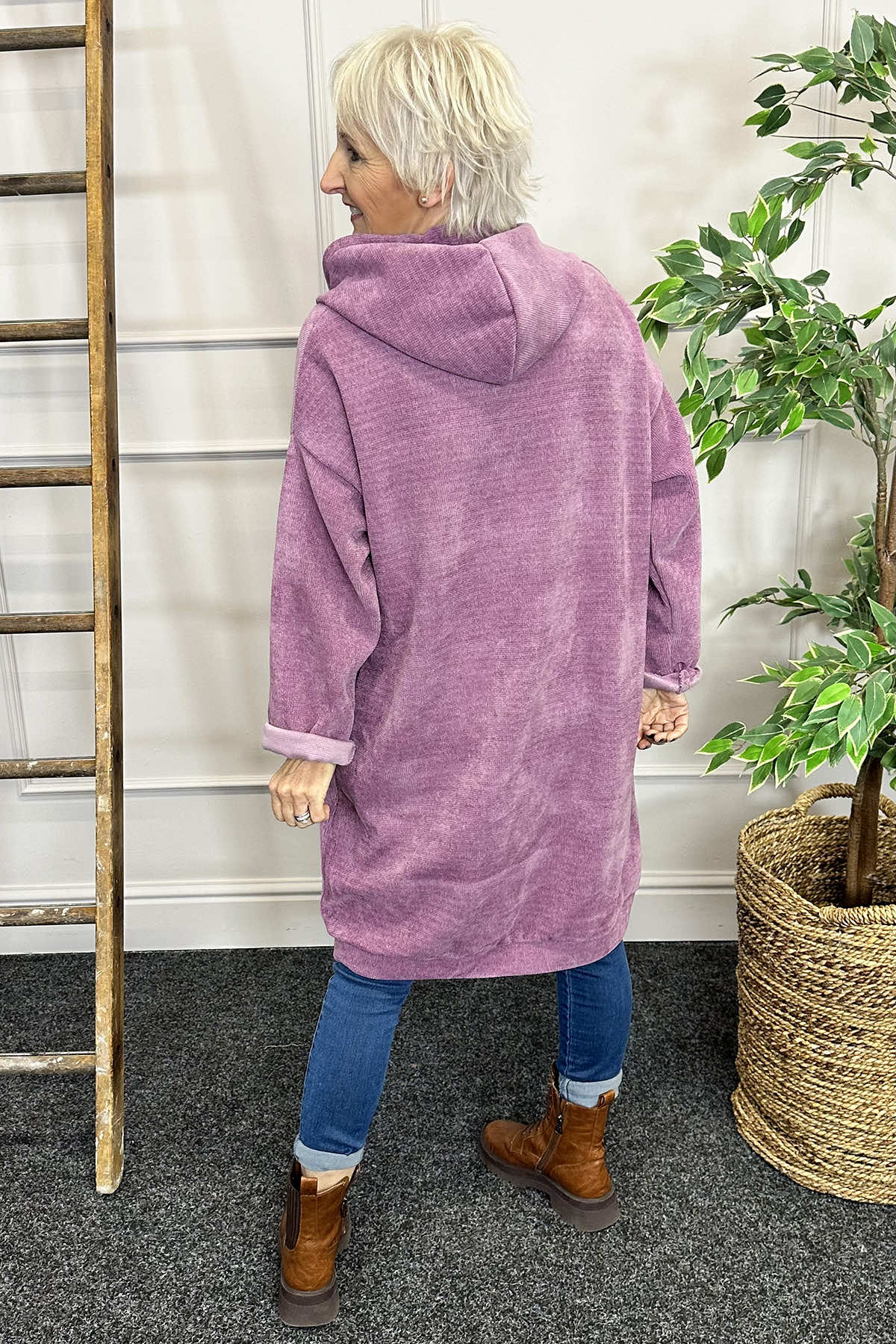 Dita Longline Hooded Cotton Top Purple