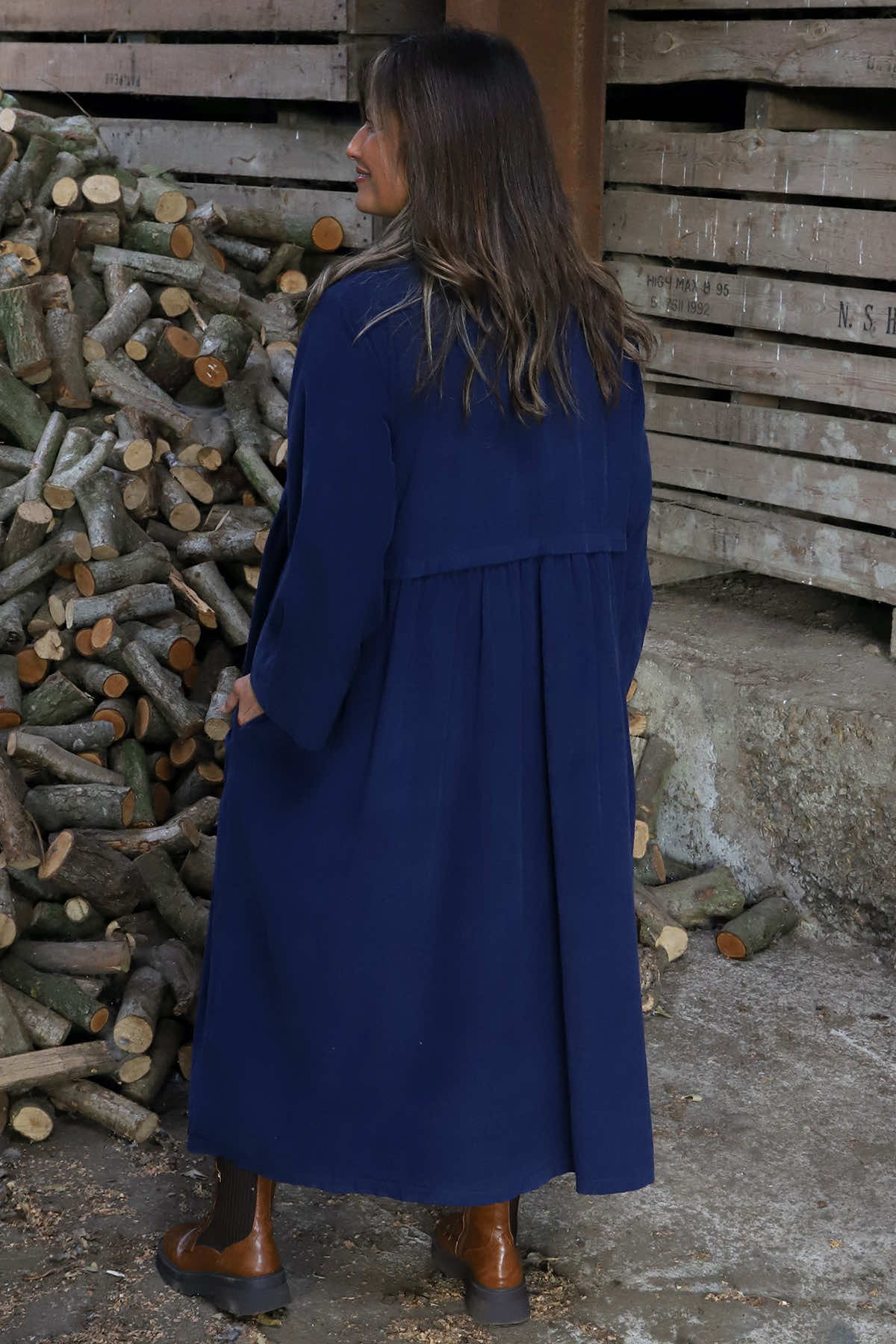 Meryl Long Needlecord Jacket Navy