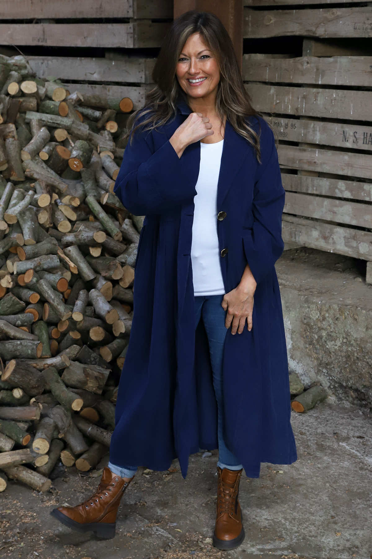 Navy Meryl Long Needlecord Jacket UK | Made In Italy | Kit and