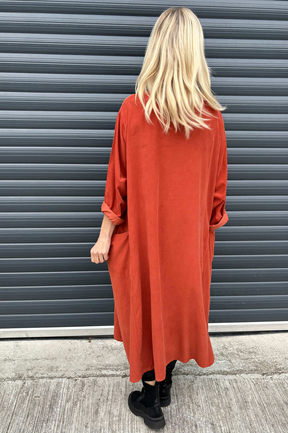 Cerys Cord Pocket Dress Burnt Orange