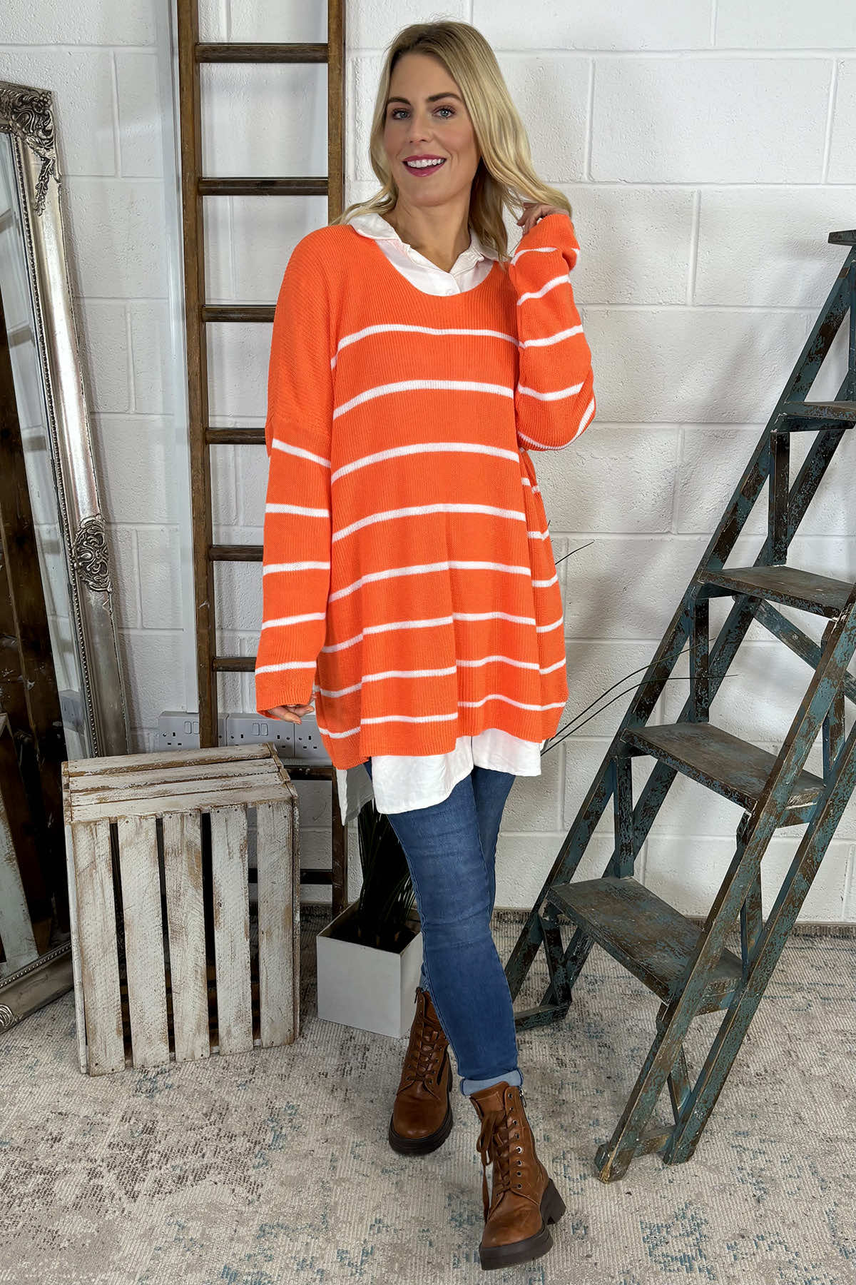 Maddison Stripe Knitted Jumper Orange