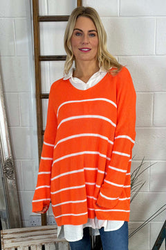 Maddison Stripe Knitted Jumper Orange