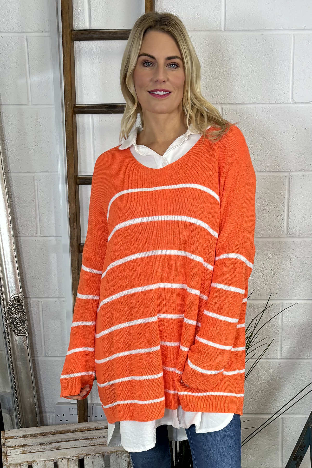 Maddison Stripe Knitted Jumper Orange