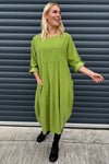 Penelope Pocket Needlecord Dress Lime