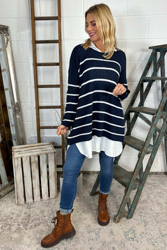 Maddison Stripe Knitted Jumper Navy