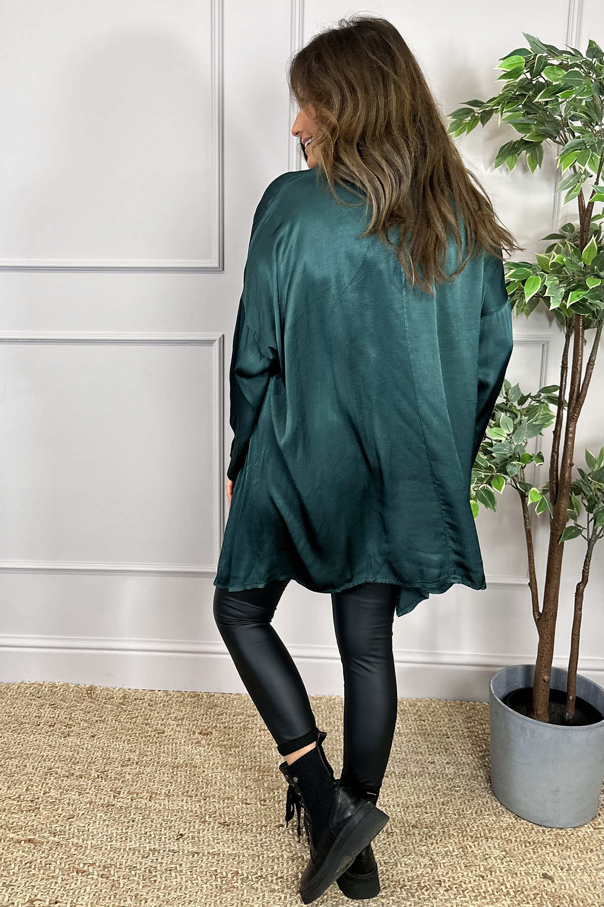 Cassidy Pocket Dip Side Satin Top Bottle Green