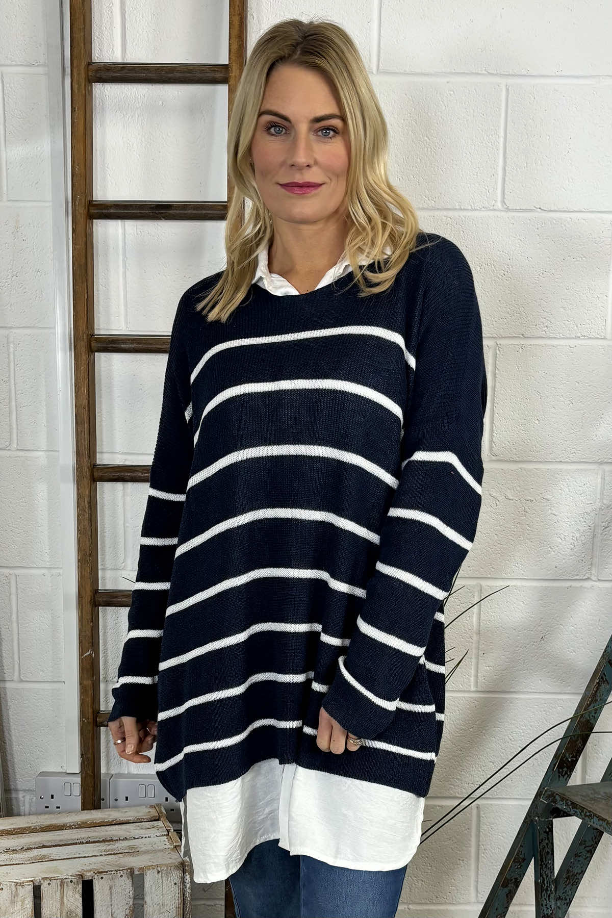 Maddison Stripe Knitted Jumper Navy