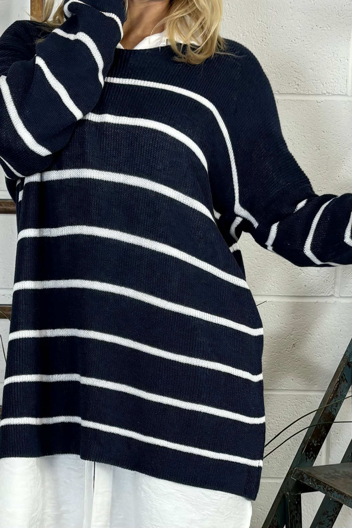 Maddison Stripe Knitted Jumper Navy