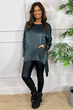 Cassidy Pocket Dip Side Satin Top Charcoal Charcoal - Cassidy Pocket Dip Side Satin Top Charcoal