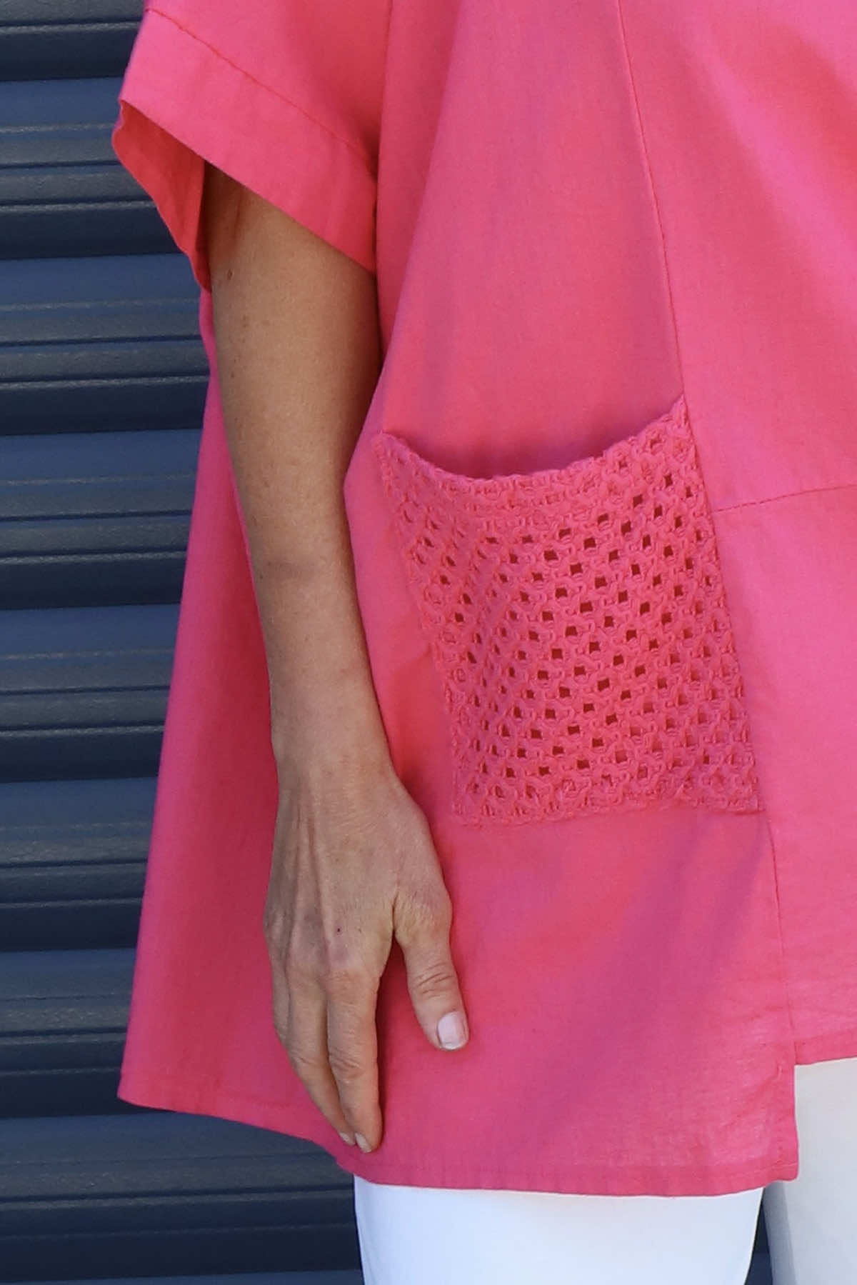Cressida Crochet Detail Linen Top Fuchsia