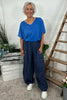 Clarisse Button Pocket Linen Trousers Navy