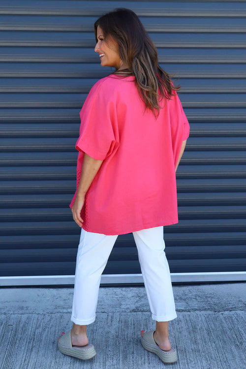 Cressida Crochet Detail Linen Top Fuchsia - Image 4