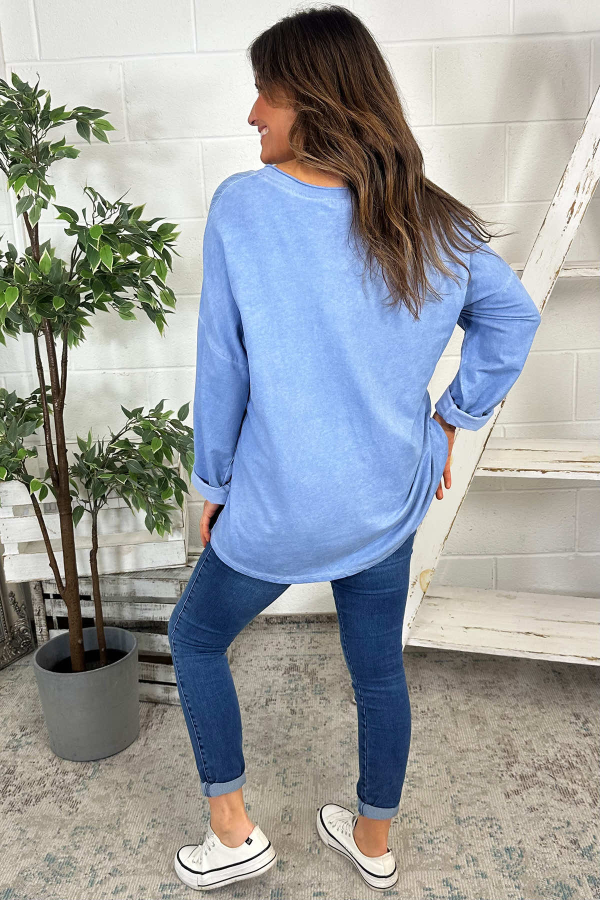 Flora Washed Cotton Pocket Top Blue