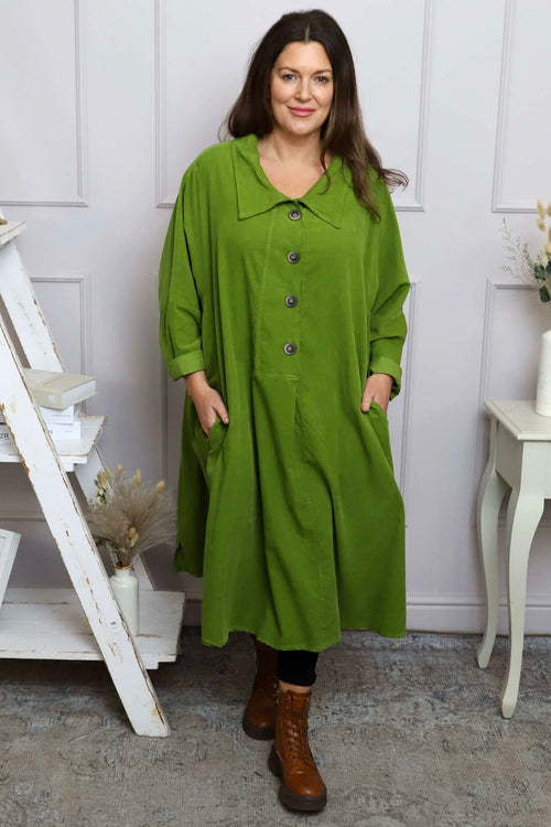Amina Needlecord Dress Olive - Image 1