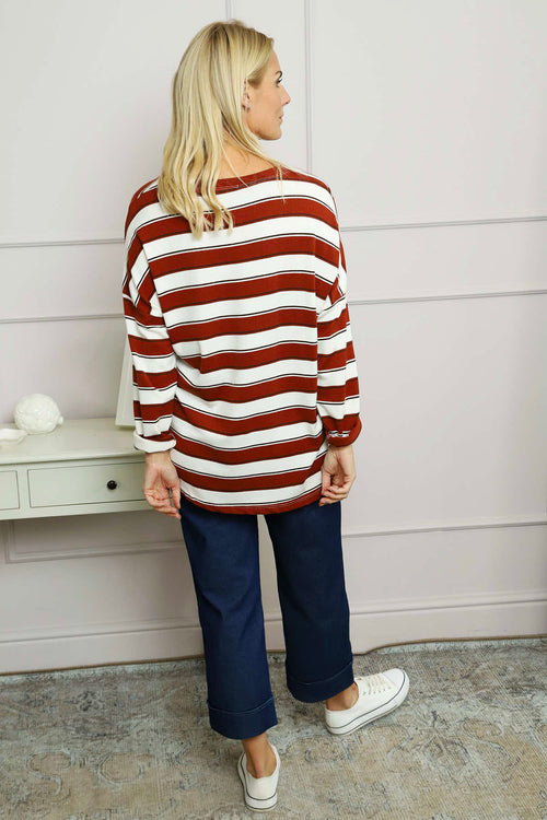 Kirsty Stripe V-Neck Knit Top Burnt Orange - Image 4