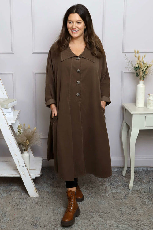 Amina Needlecord Dress Cocoa - Image 1