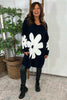 Joan Flower Knitted Jumper Dress Navy