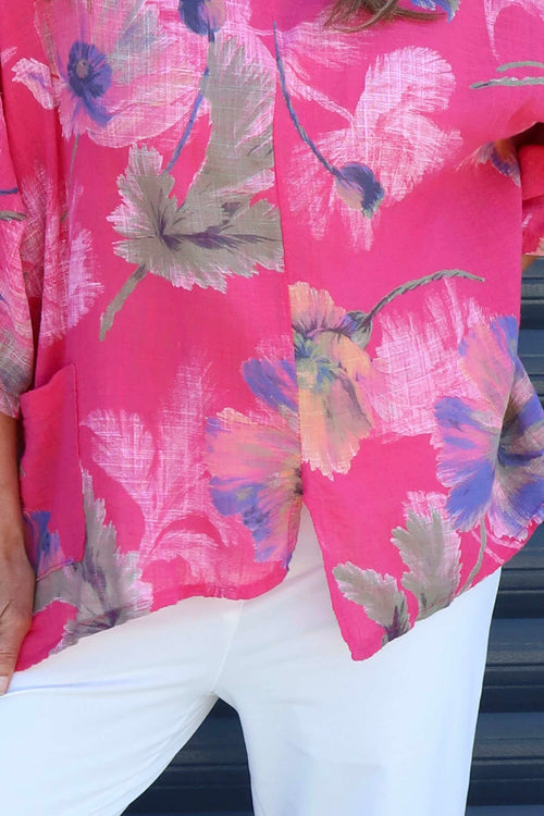 Isolde Botanical Print Linen Top Fuchsia - Image 3
