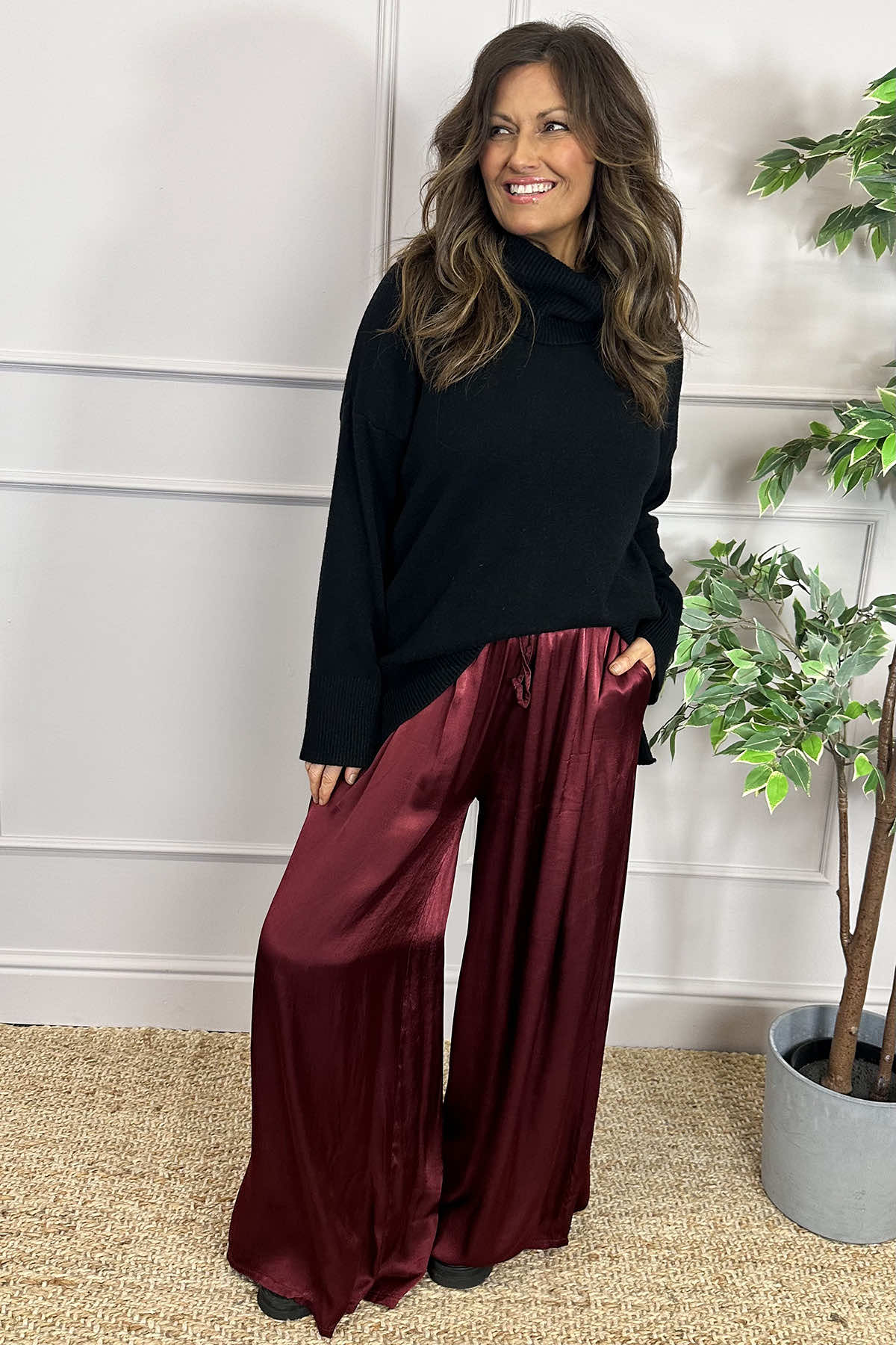 Kathleen Satin Trousers Wine