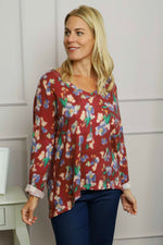 Kirsty Flower V-Neck Knit Top Wine Wine - Kirsty Flower V-Neck Knit Top Wine
