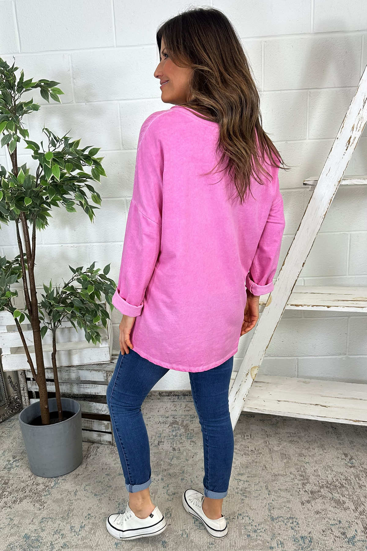 Flora Washed Cotton Pocket Top Fuchsia