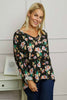 Kirsty Flower V-Neck Knit Top Black