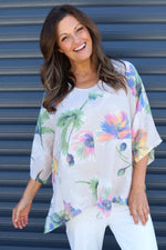Isolde Botanical Print Linen Top Stone Stone - Isolde Botanical Print Linen Top Stone
