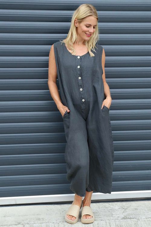Margot Sleeveless Linen Jumpsuit Charcoal - Image 1