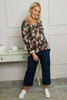 Kirsty Flower V-Neck Knit Top Cocoa