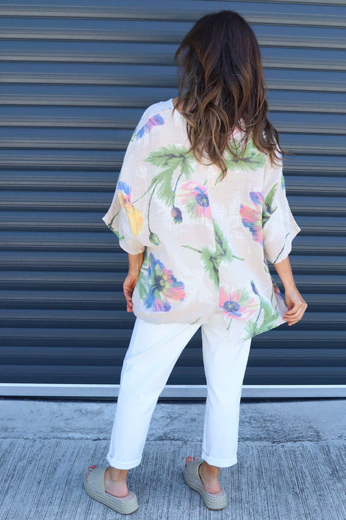 Isolde Botanical Print Linen Top Stone - Image 4