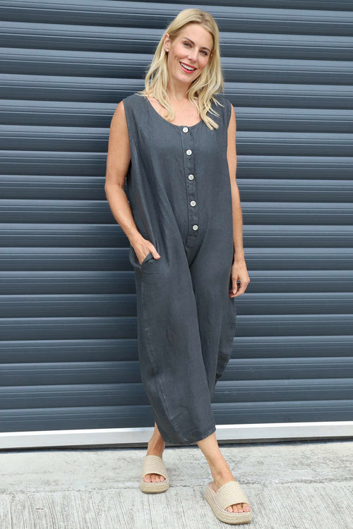 Margot Sleeveless Linen Jumpsuit Charcoal - Image 2