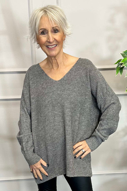 Lavinia V-neck Jumper Mid Grey - Image 3