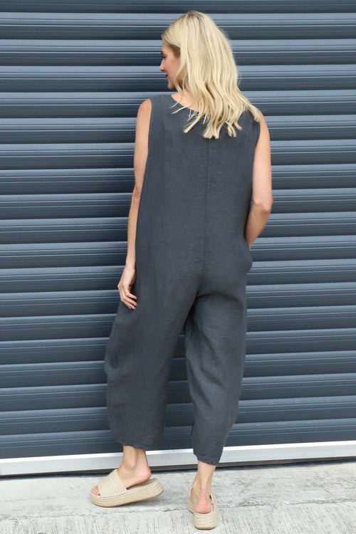 Margot Sleeveless Linen Jumpsuit Charcoal - Image 4