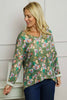 Kirsty Flower V-Neck Knit Top Khaki