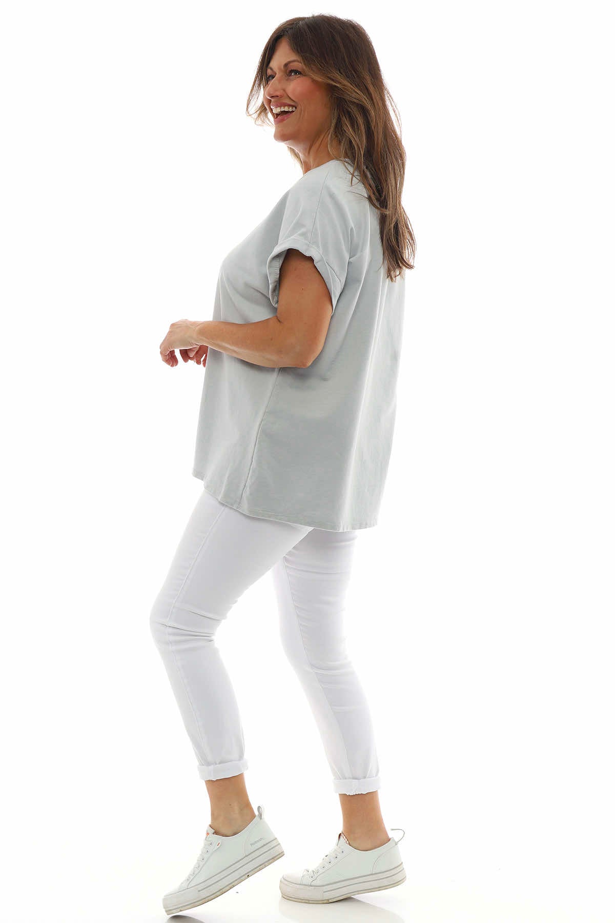 Rebecca Rolled Sleeve Top Grey