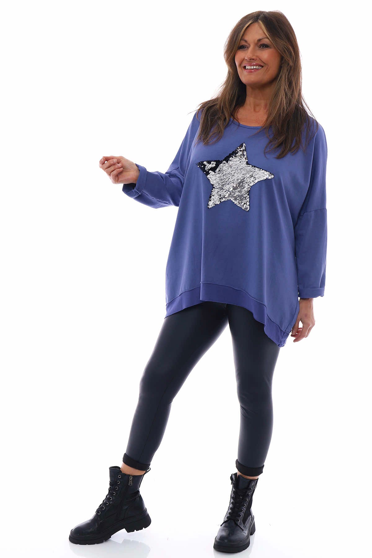 Selsey Sequin Star Cotton Top Indigo