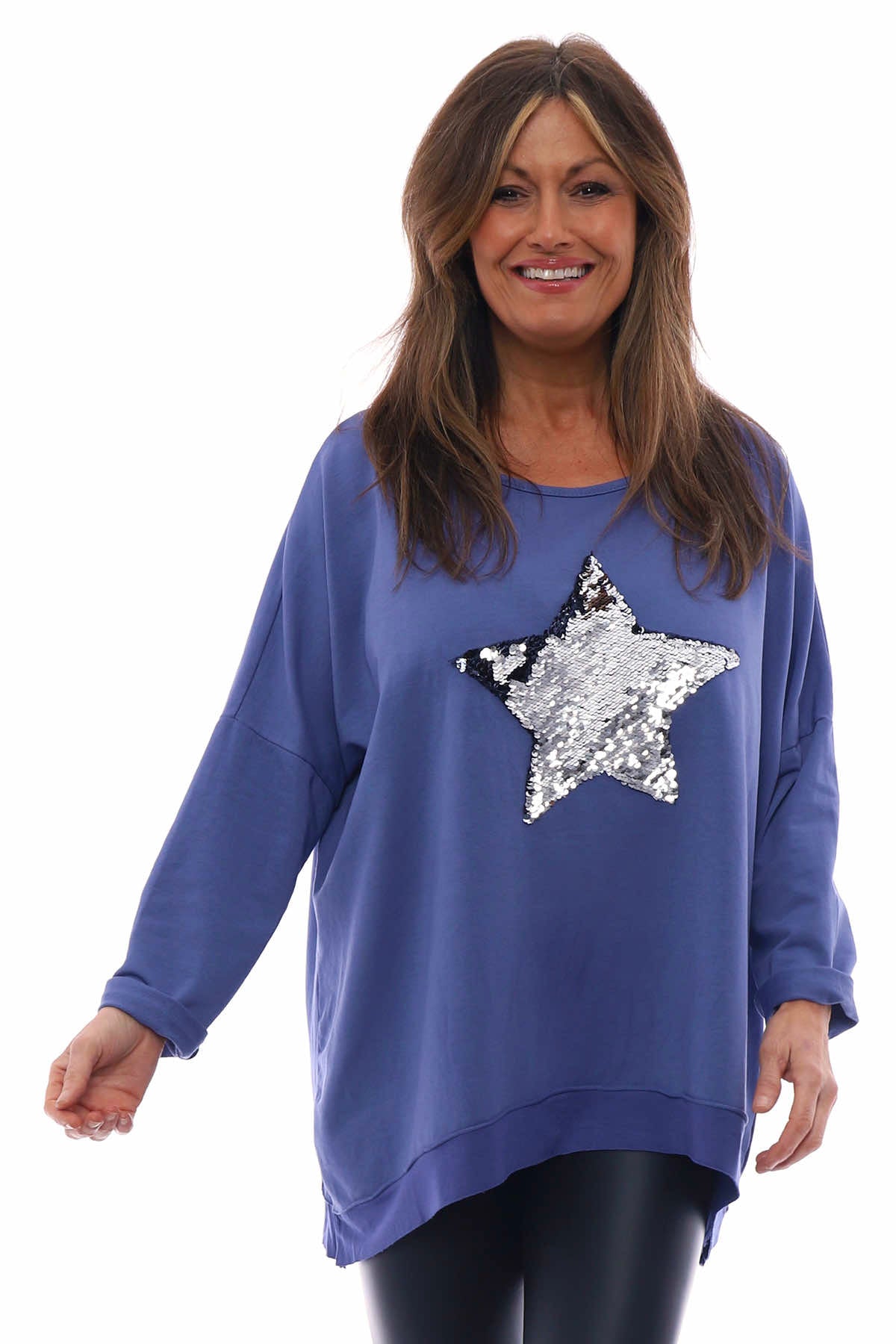 Selsey Sequin Star Cotton Top Indigo