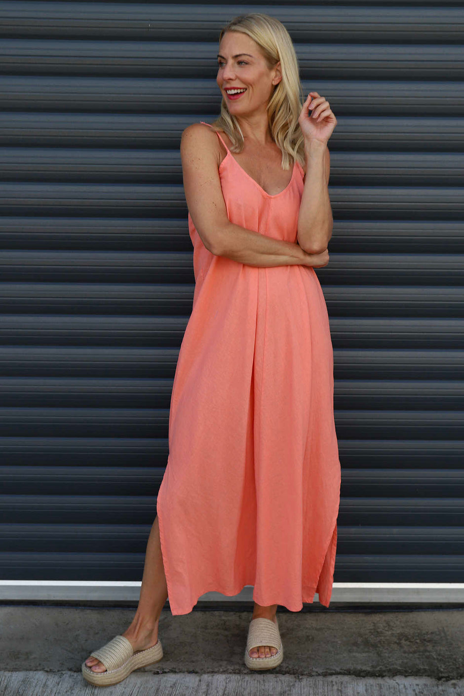 Cesca Strap Linen Dress Orange