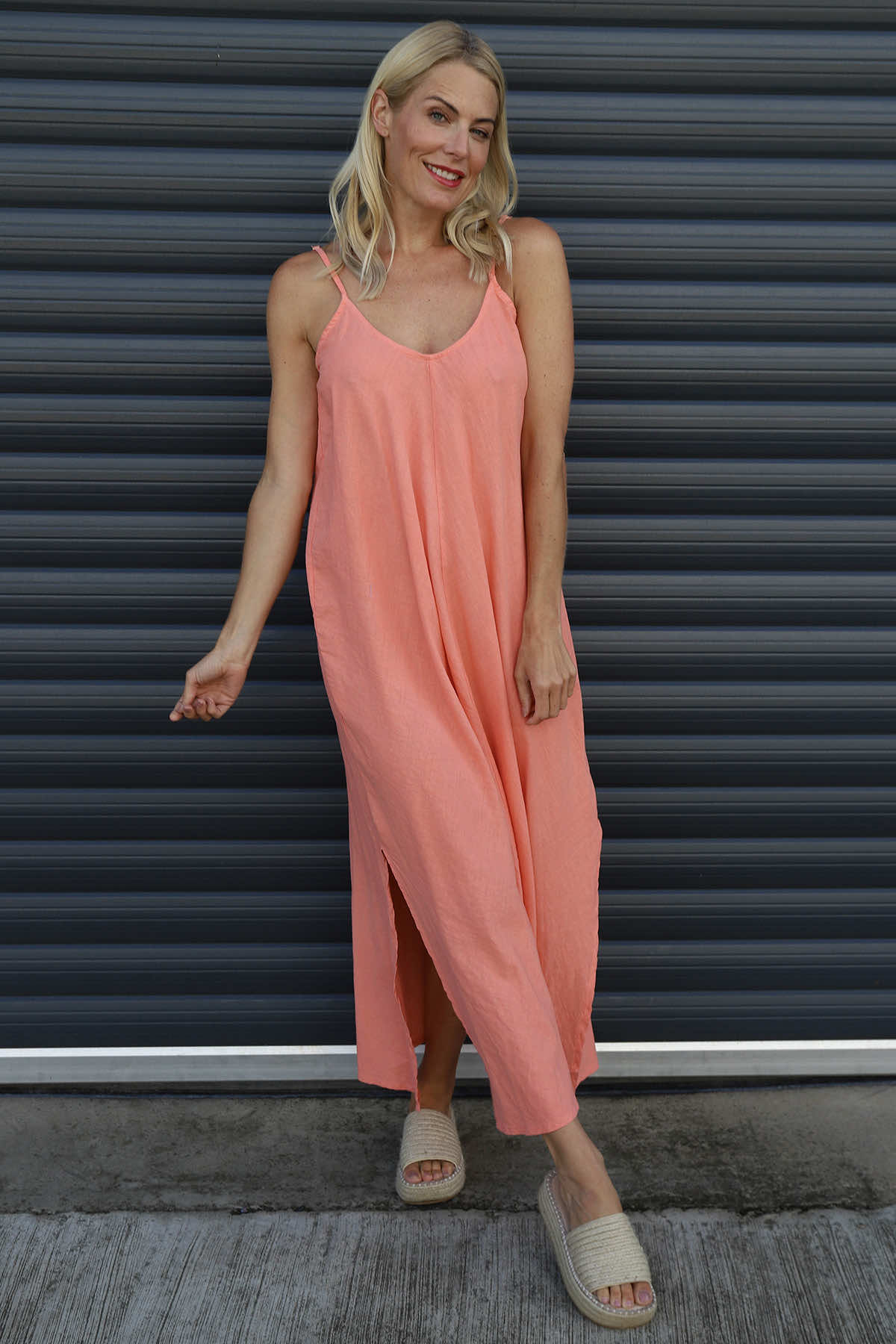 Cesca Strap Linen Dress Orange