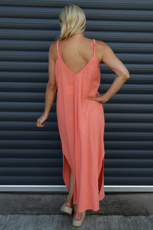 Cesca Strap Linen Dress Orange - Image 4