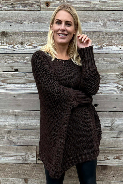 Freyja Slouch Crochet Jumper Cocoa - Image 2