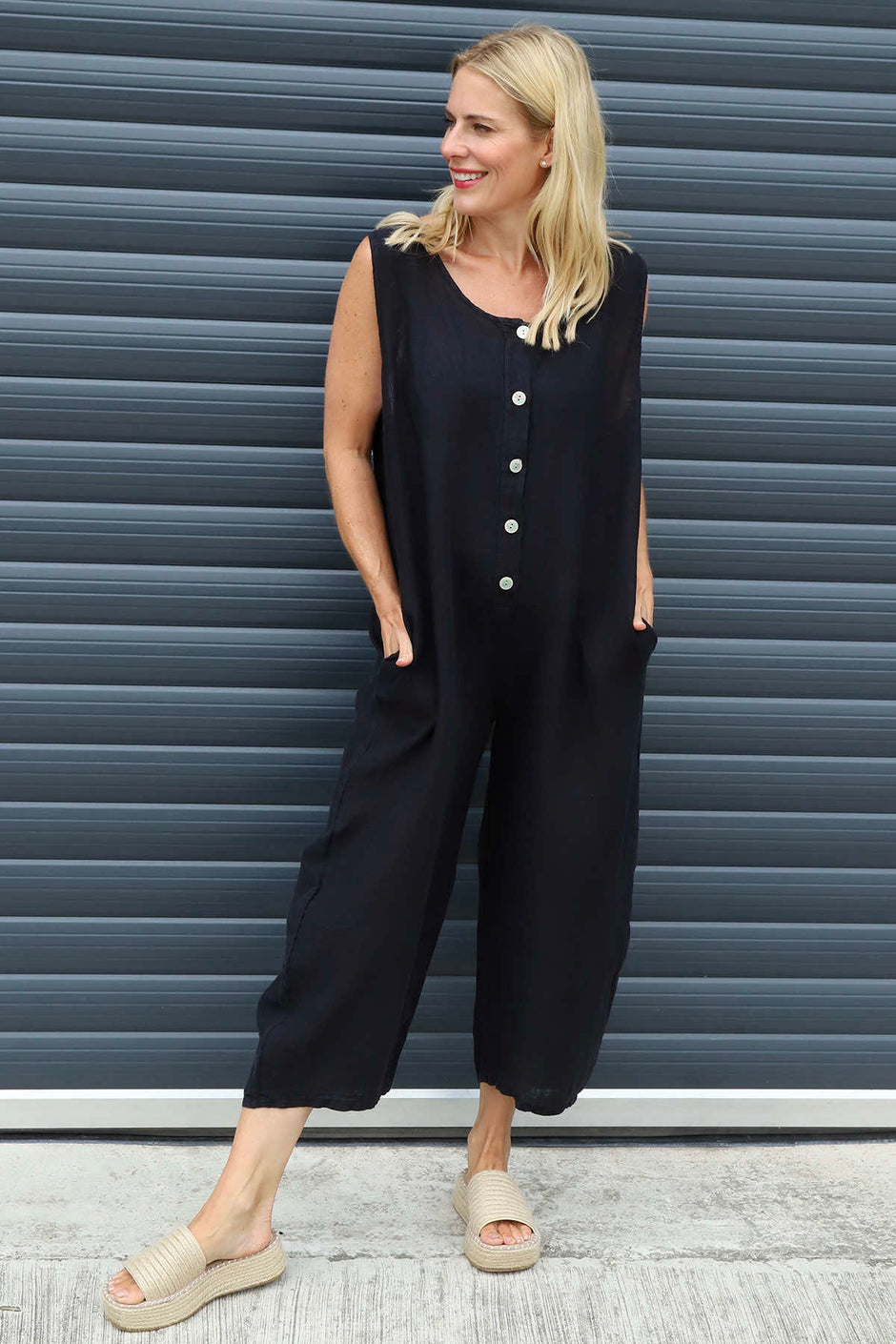 Margot Sleeveless Linen Jumpsuit Black