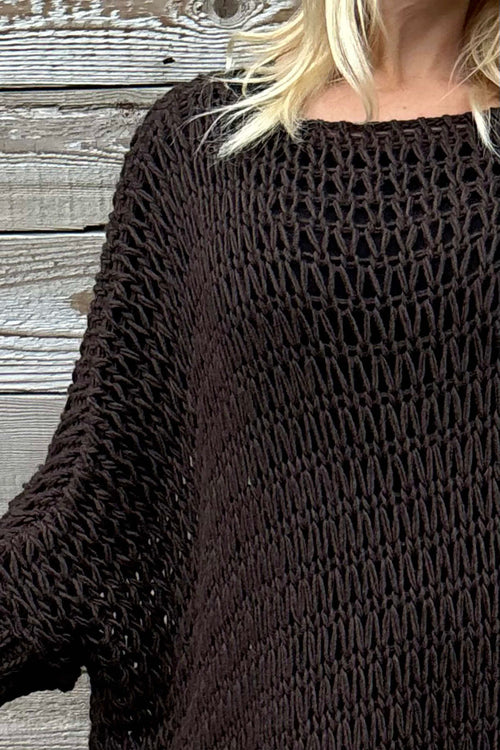 Freyja Slouch Crochet Jumper Cocoa - Image 3