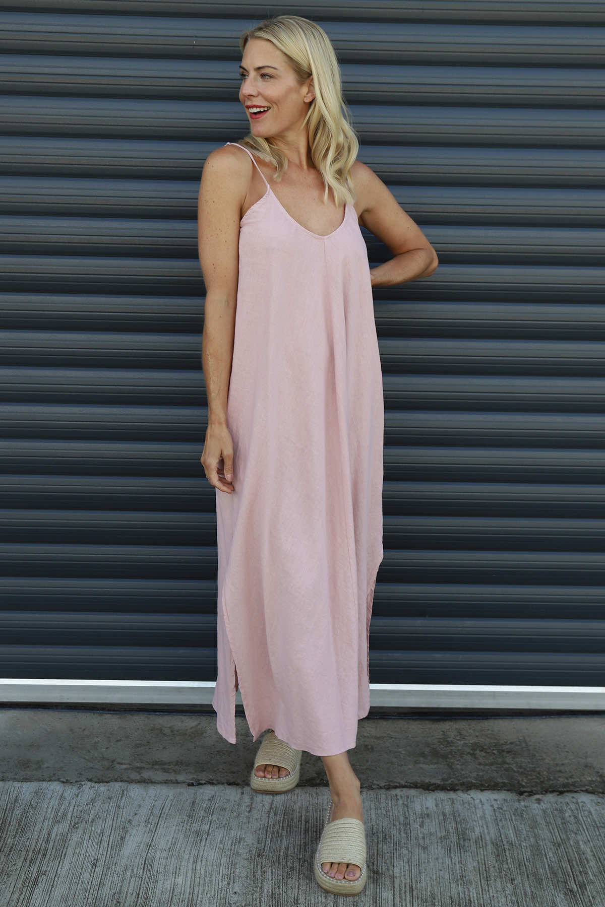 Cesca Strap Linen Dress Pink
